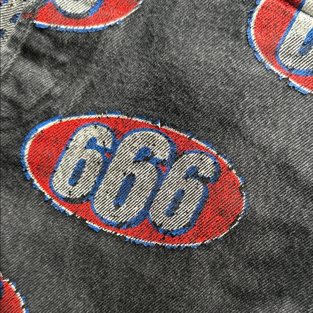 Supreme Black Denim Jeans with Red and White 666 Allover Print - Picture 5 of 5